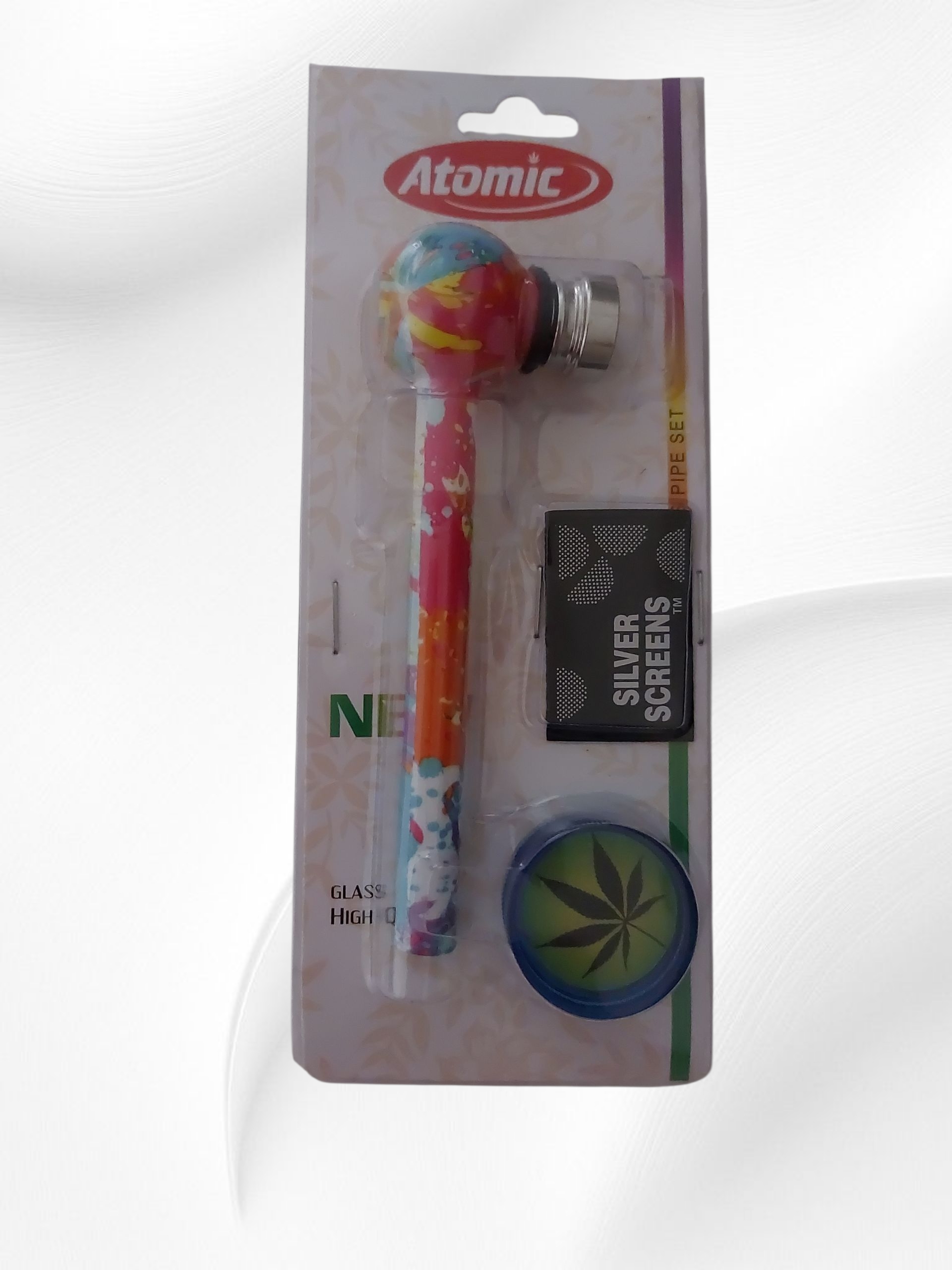 Σετ Πιπακι Atomic Γυάλινο με Grinder Hemp Rainbow 11.5cm - Image 4