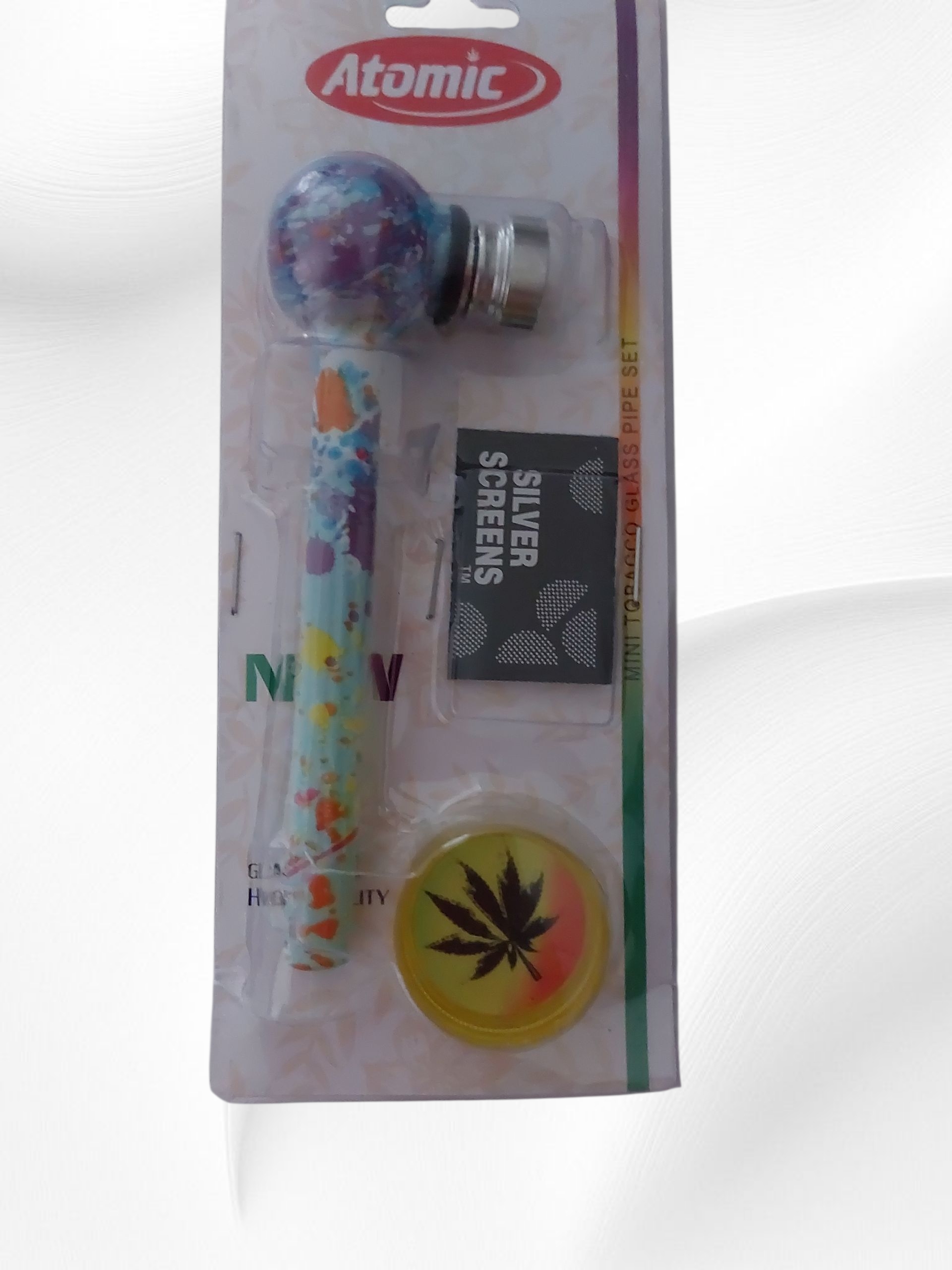 Σετ Πιπακι Atomic Γυάλινο με Grinder Hemp Rainbow 11.5cm - Image 3