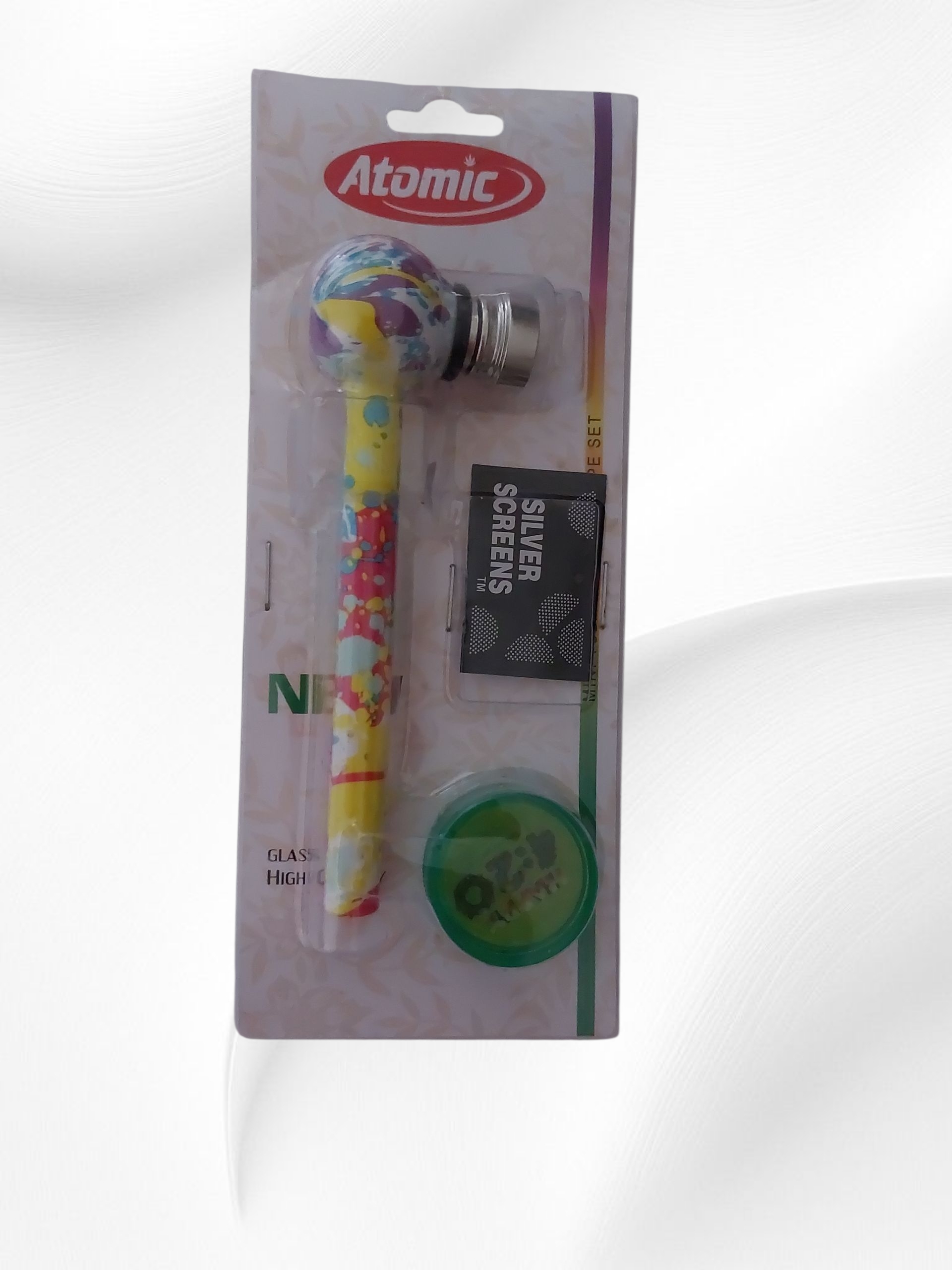 Σετ Πιπακι Atomic Γυάλινο με Grinder Hemp Rainbow 11.5cm - Image 2