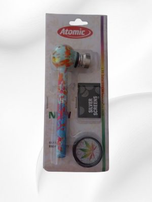 Σετ Πιπακι Atomic Γυάλινο με Grinder Hemp Rainbow 11.5cm