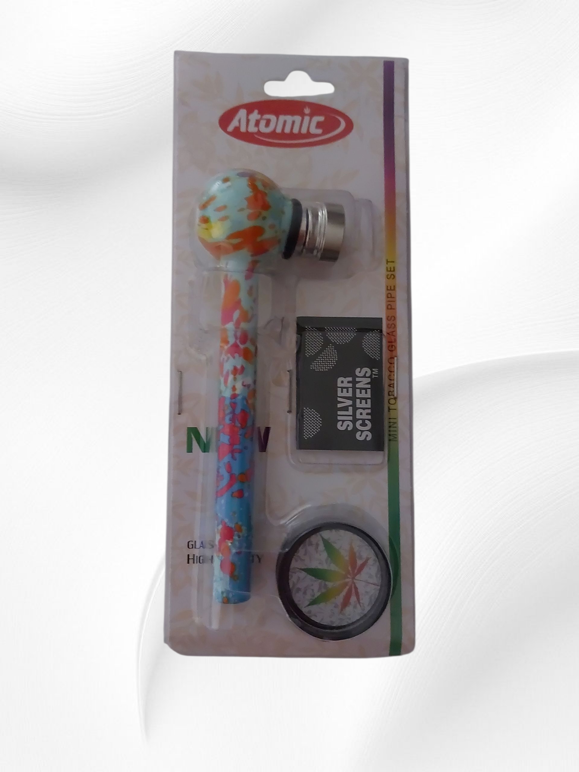 Σετ Πιπακι Atomic Γυάλινο με Grinder Hemp Rainbow 11.5cm